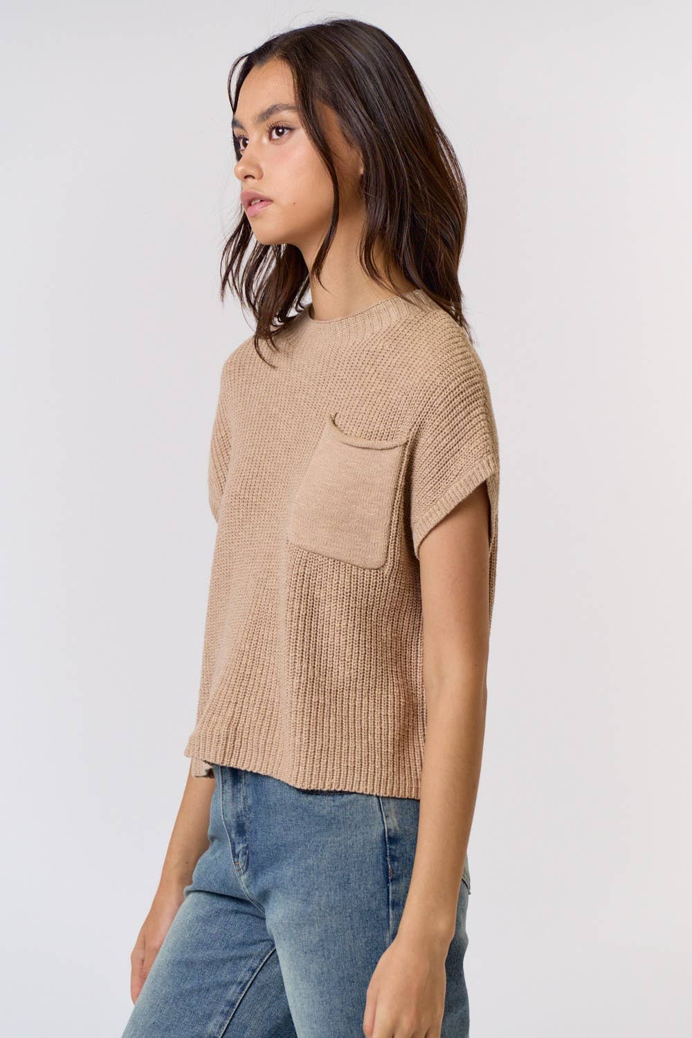 Short Sleeve Sweater w/ Pocket