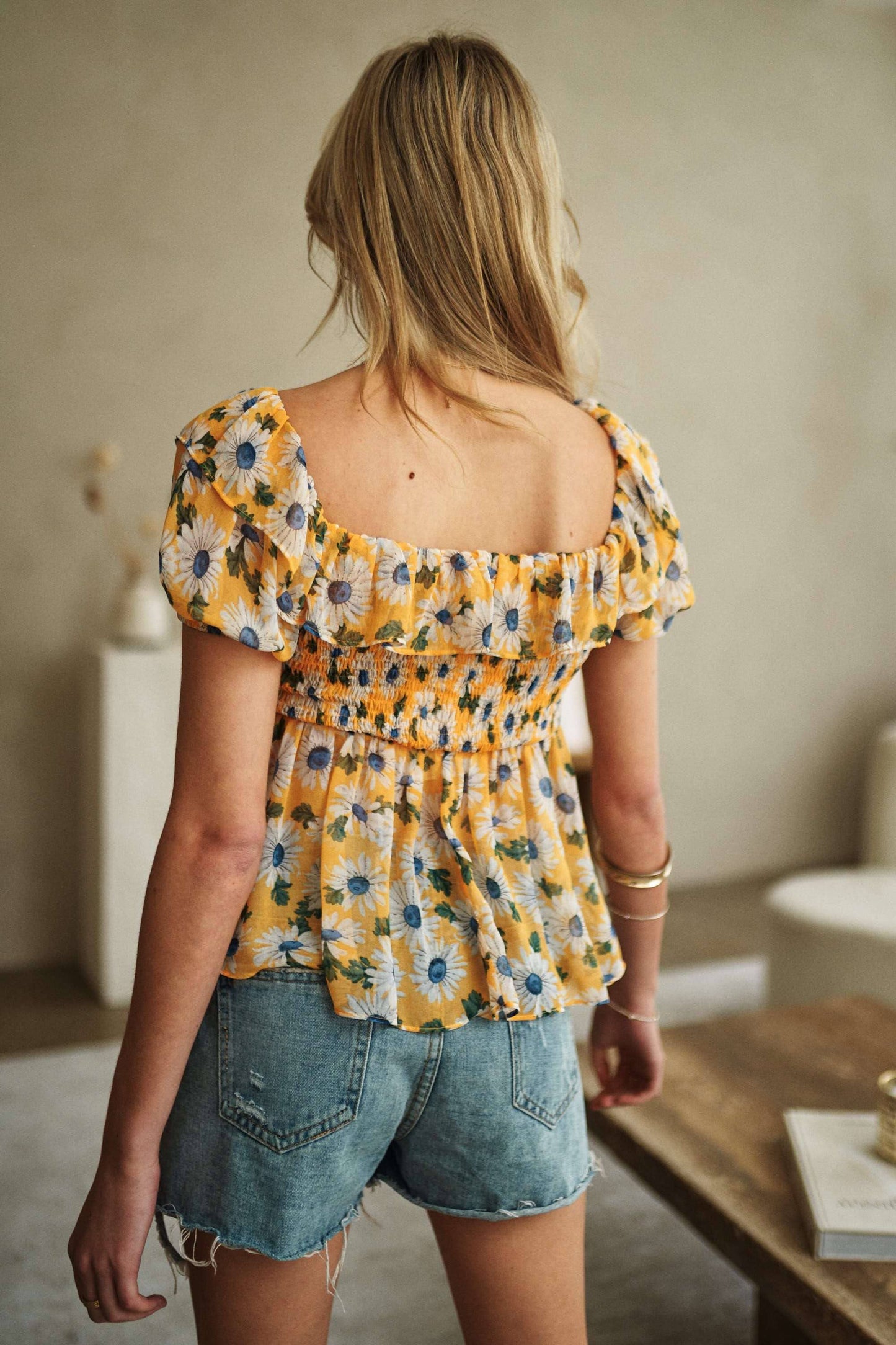 Yellow Floral Open Back Top