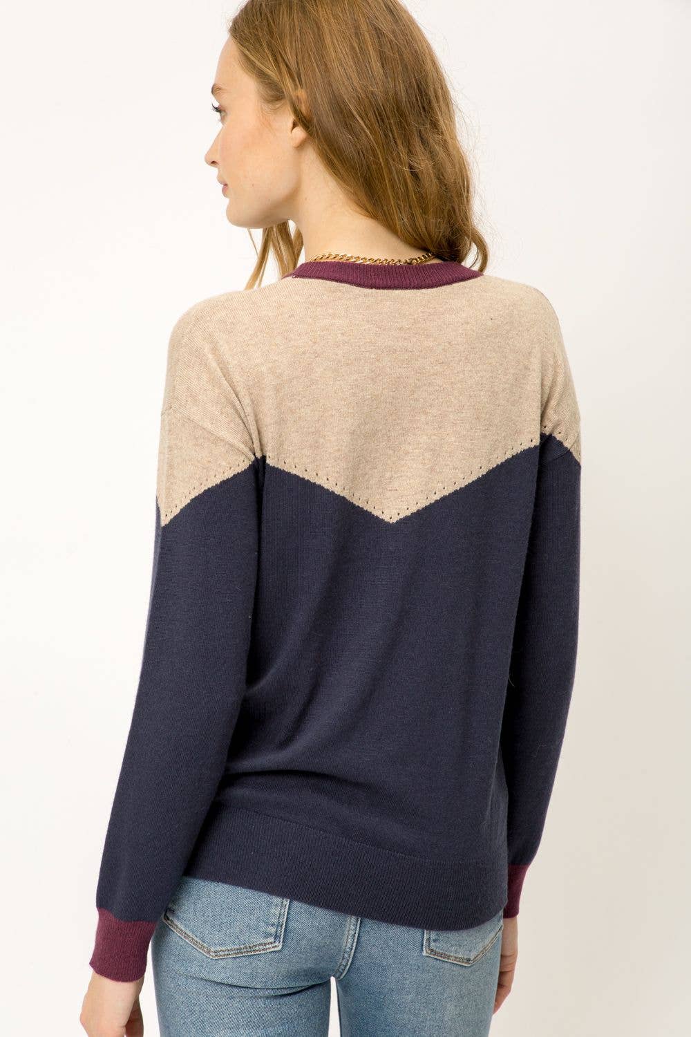 Navy Color Block Sweater