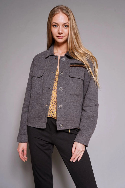Mystree | Brushed Cotton Cropped Military Jacket | Reece Boutique