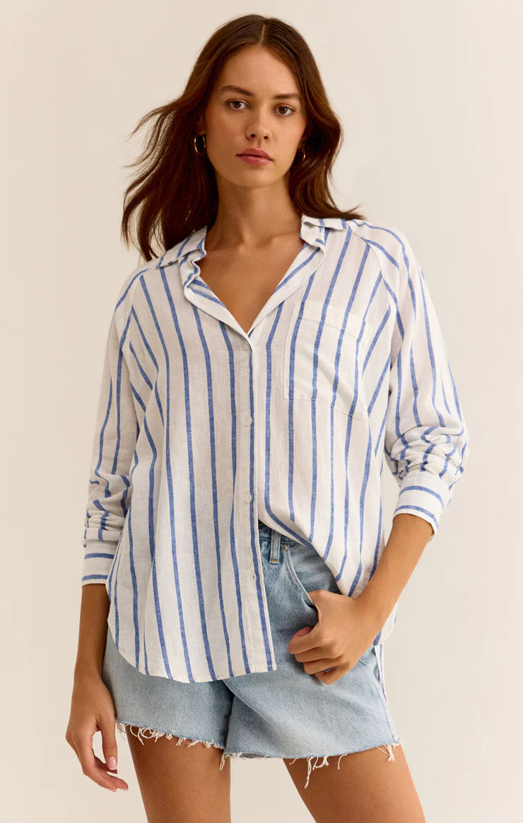 Perfect Linen Palace Blue Stripe Top by Z Supply
