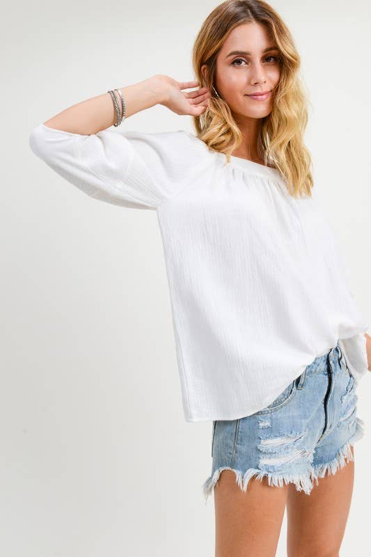 Convertible Off the Shoulder Top w/ 3/4 Sleeves