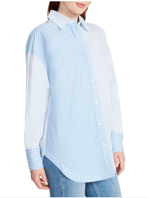 Poppy Oversized Stripe Colorblocked Button Up Shirt