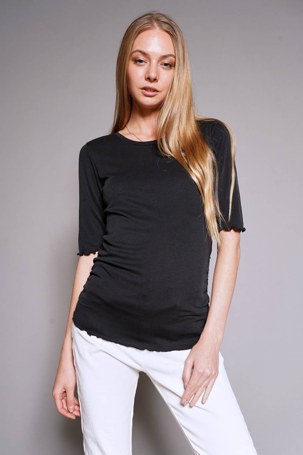 Black Ruched 3/4 Sleeve Top